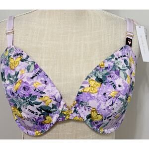 NEW Victoria's Secret Push up Freedom Cloud Purple Floral Butterfly Bra 36DD NWT